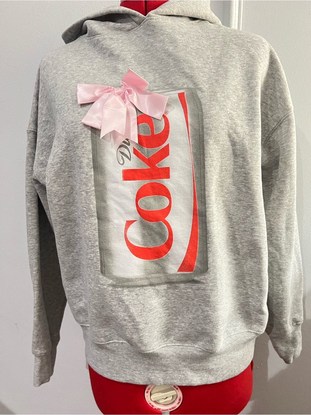 Coca Cola Diet Coke Grey Hoodie Sweatshirt Cover Coquette Pink Bow XXS - Small